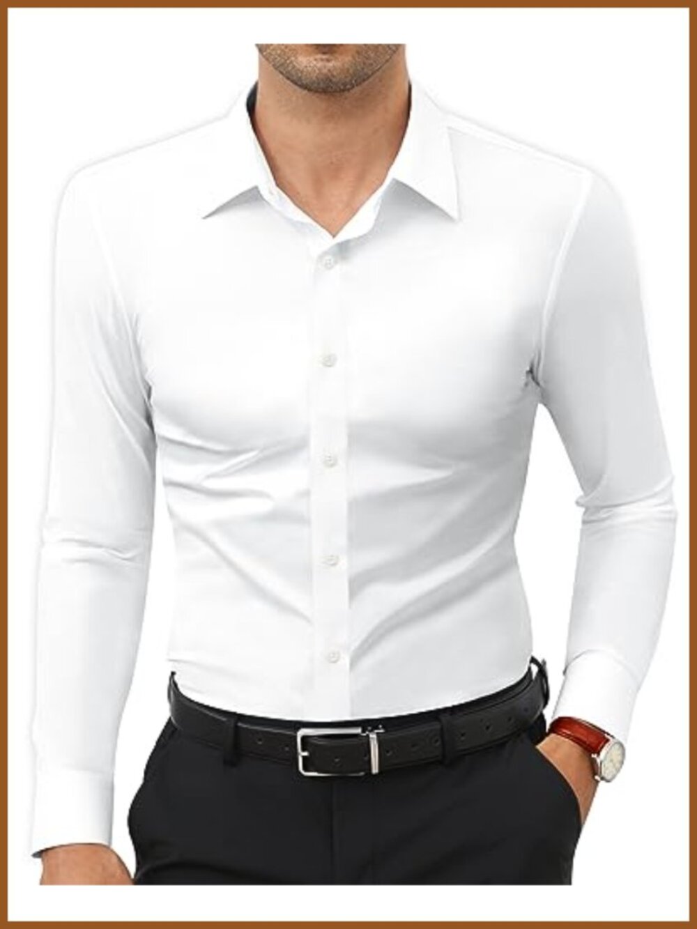 Men's Slim Fit Muscle Fit Stretch Long Sleeve Wrinkle Free Button Down Dress